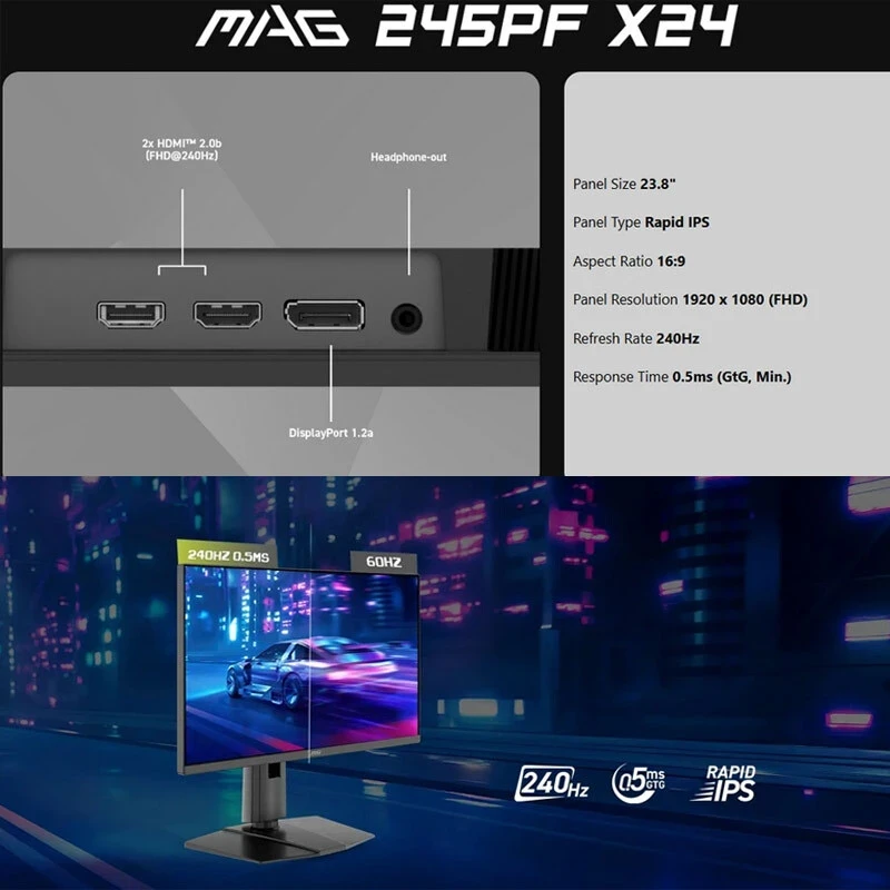 مانیتور گیمینگ ام اس آی مدل MAG 245PF X24 سایز 23.8 اینچ